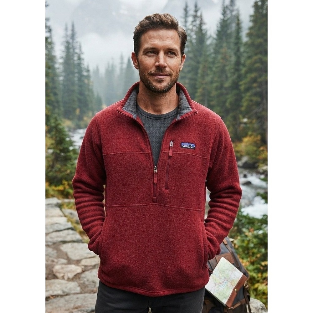 Patagonia Synchilla Fleece Quarter Zip Pullover Mens Small Red Outdoor Mock Neck